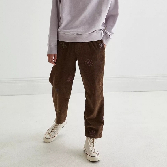 UO Brown Corduroy Flower Trousers - Picture 1 of 7